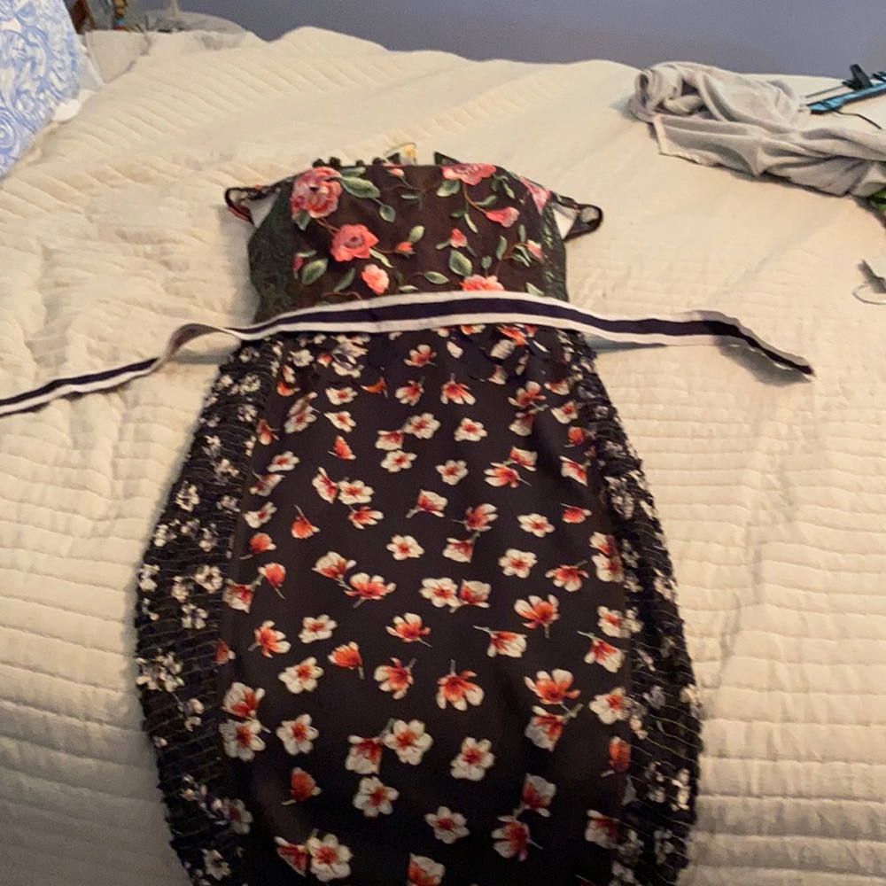 One of a kind cocktail dress embroidered lace top.